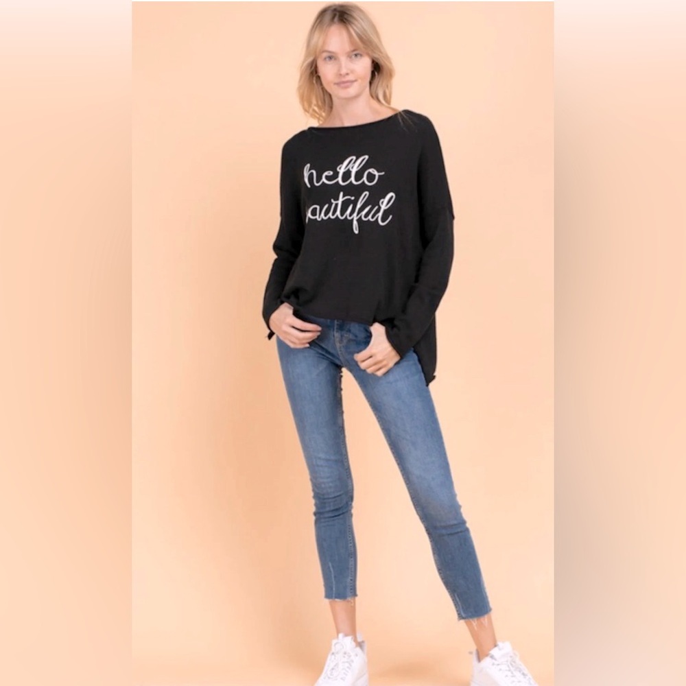 Gilli Hello Beautiful Black Embroidered Sweater - Small